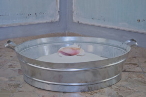 Doux piäge, 1997, bacinella di lamiera zincata, conchiglia e borotalco, diametro 95cm@Nadia Spano'DSC_0073