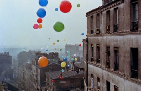 Balloons gather in the Paris skyline in the 1956 film The Red Balloon