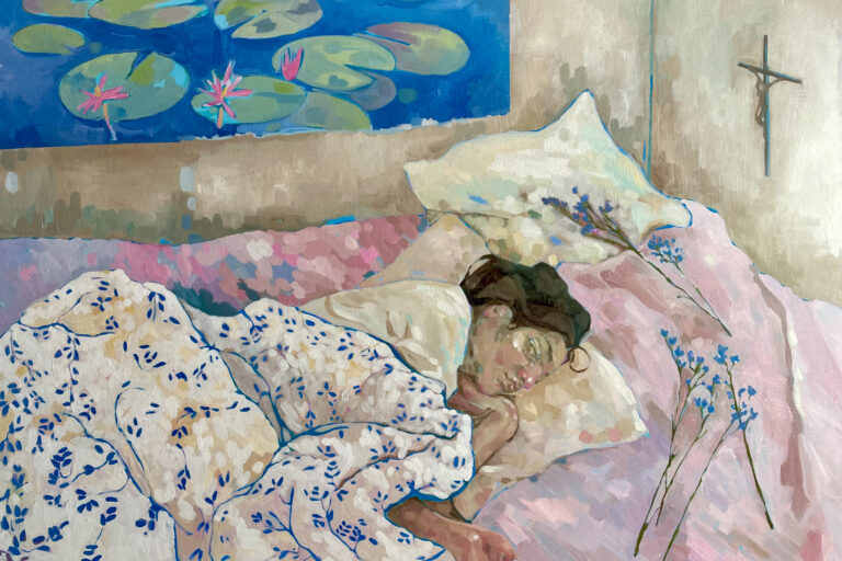 Floriana Romeo, Primavera in fasce, 2023, olio su tela, 100x120cm