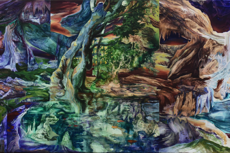 Il continente buio, olio su tela, 100 x 220 cm, 2023, Courtesy Francesca Antonini Aerte Contemporanea