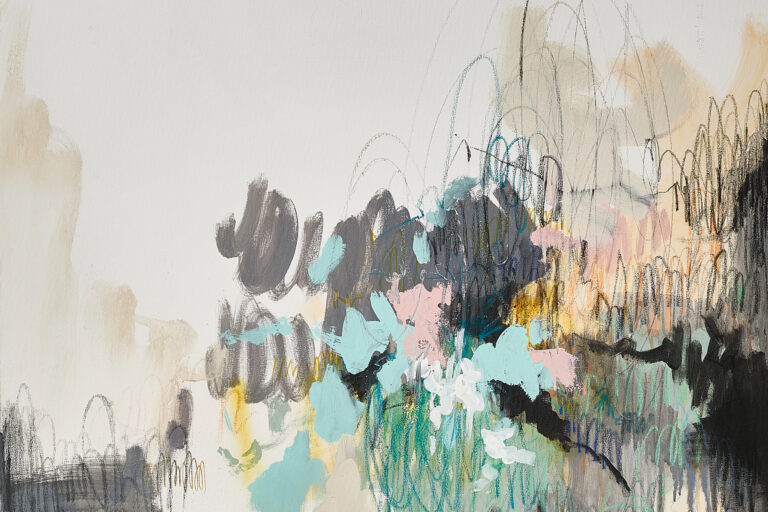 Andrea Gallotti, Noname 41, 2021, smalto, pastello ad olio, spray e gessetto su tela, 100x100cm